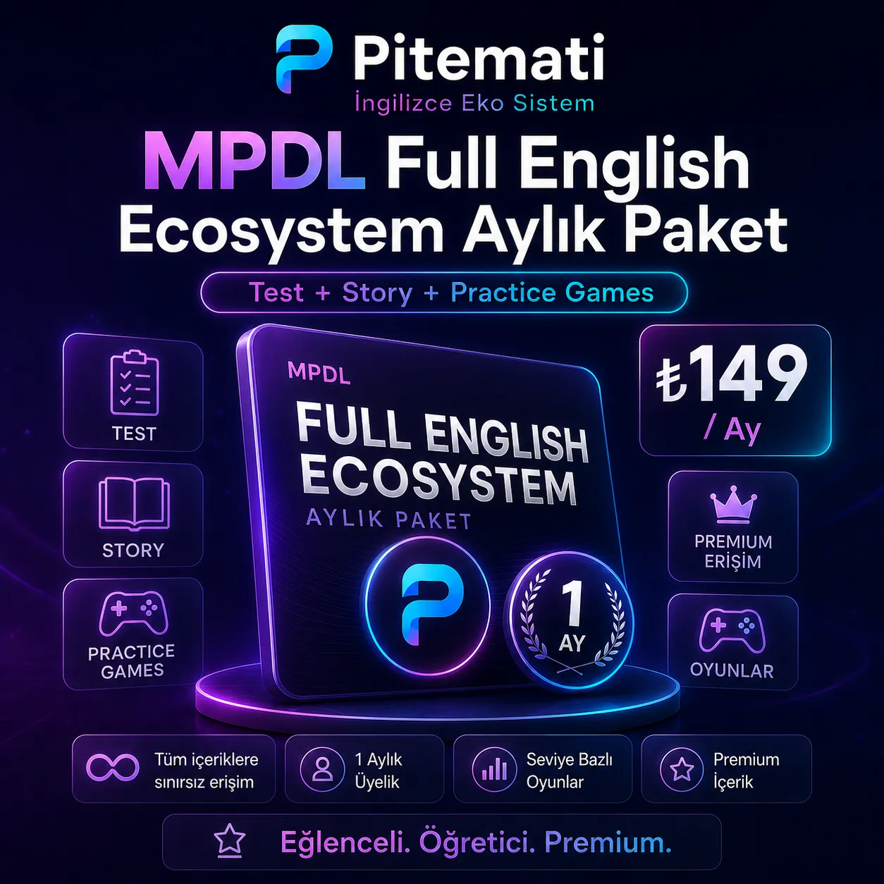 MPDL Full English Story-Test-Games Paket Aylık